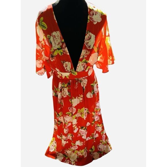 NWT BCBGMAXAZRIA Scarlet Rose Bloom Kimono Deep V Maxi Dress Women’s 6/S - Picture 14 of 16